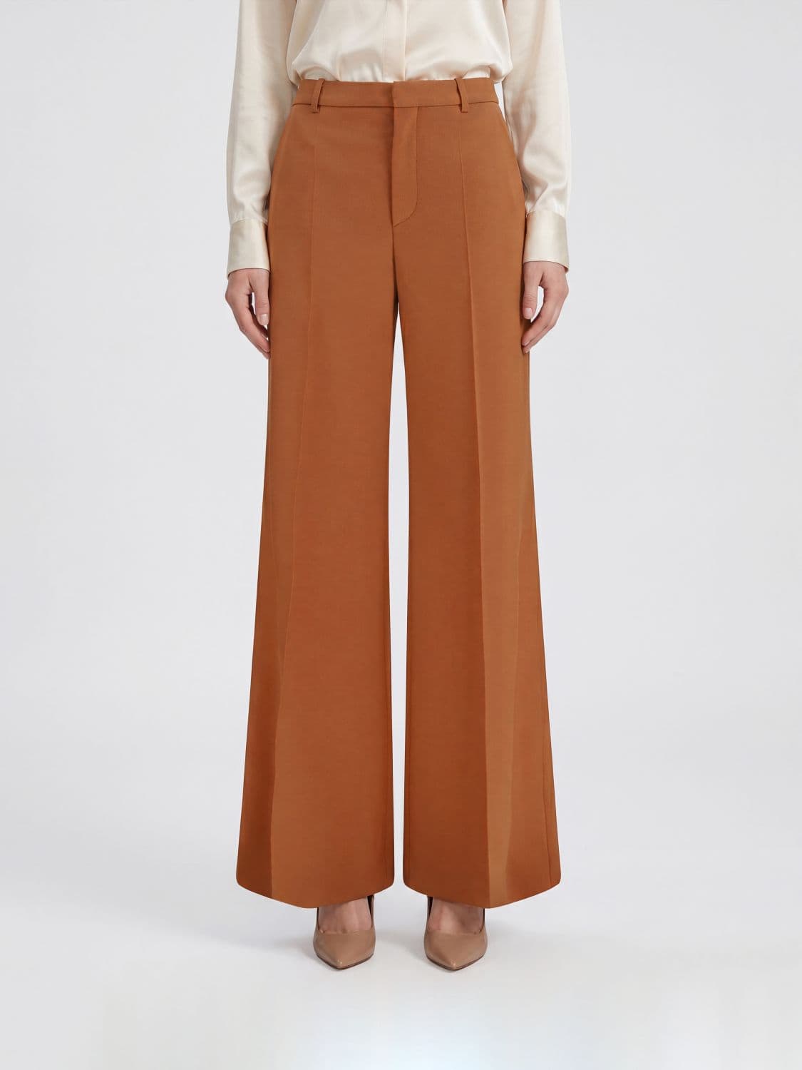 Chloé Wide-Leg Pleated Cotton Trousers with Mid-Rise Waist