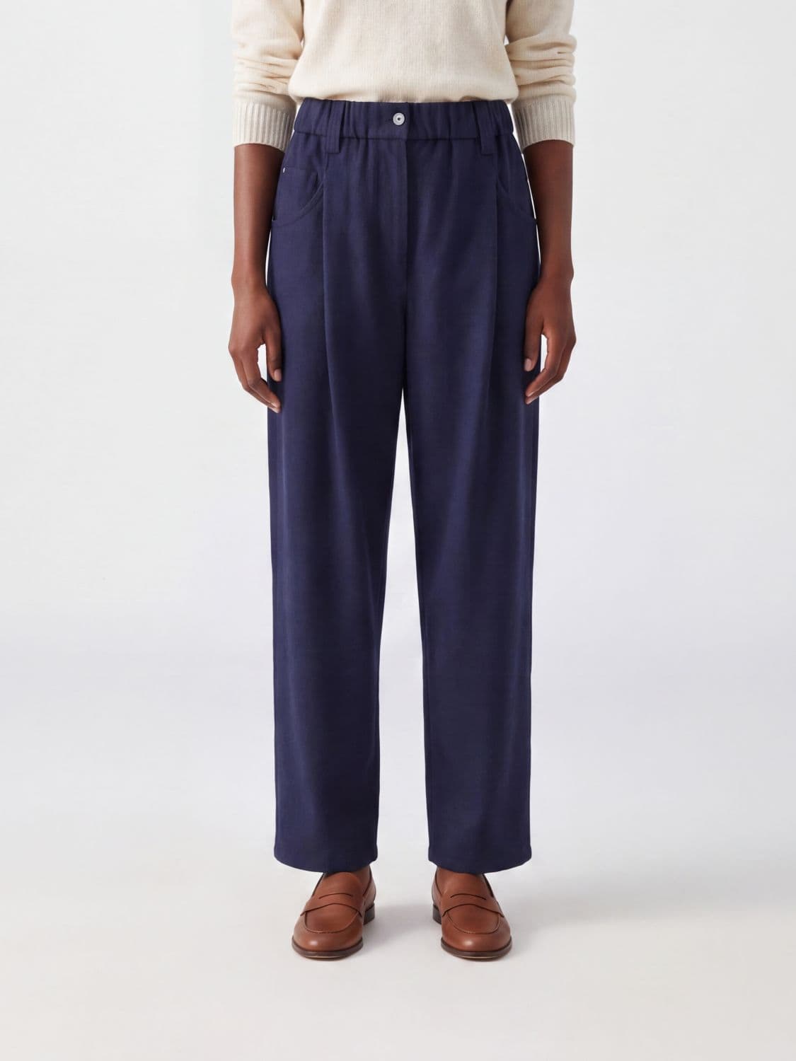 Brunello Cucinelli High-Waisted Straight-Leg Wool-Blend Trousers with Belt Loops