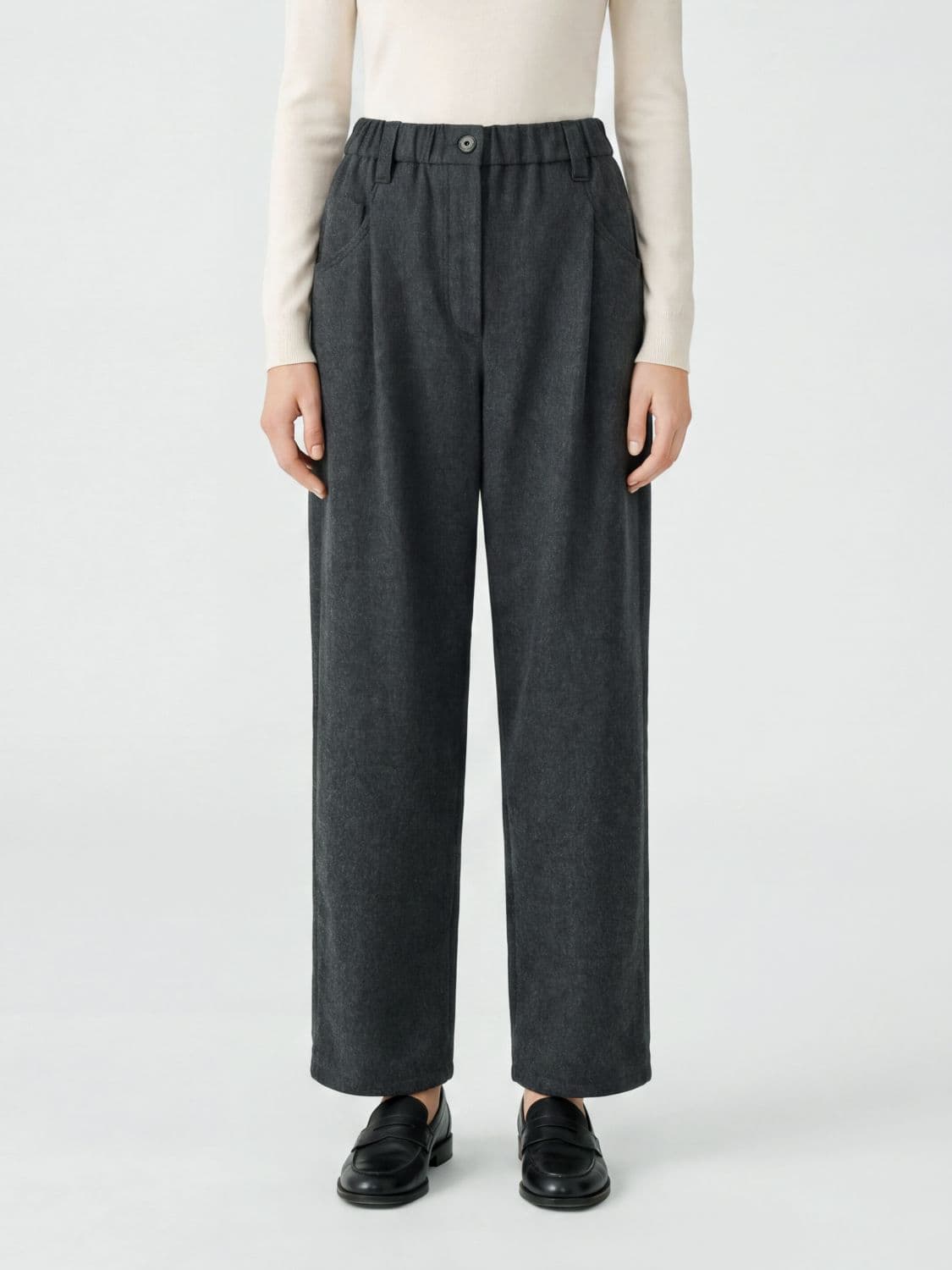 Brunello Cucinelli High-Waisted Straight-Leg Wool-Blend Trousers with Belt Loops