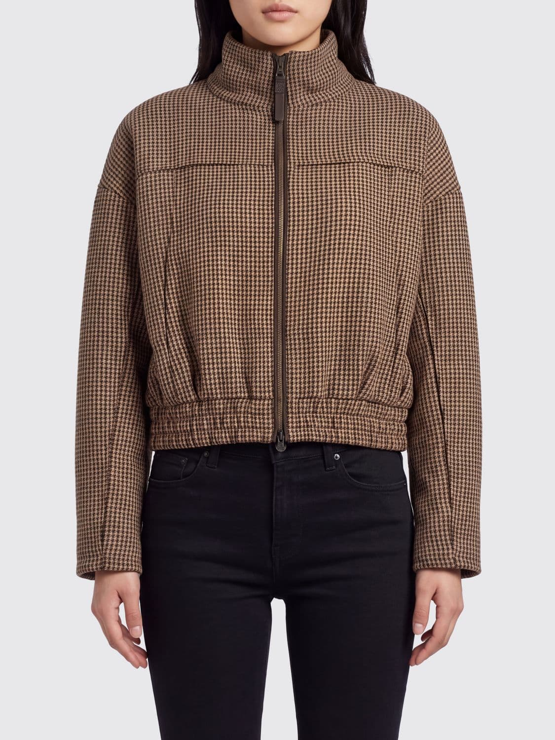 Brunello Cucinelli Houndstooth Virgin Wool Bomber Jacket with High Neck