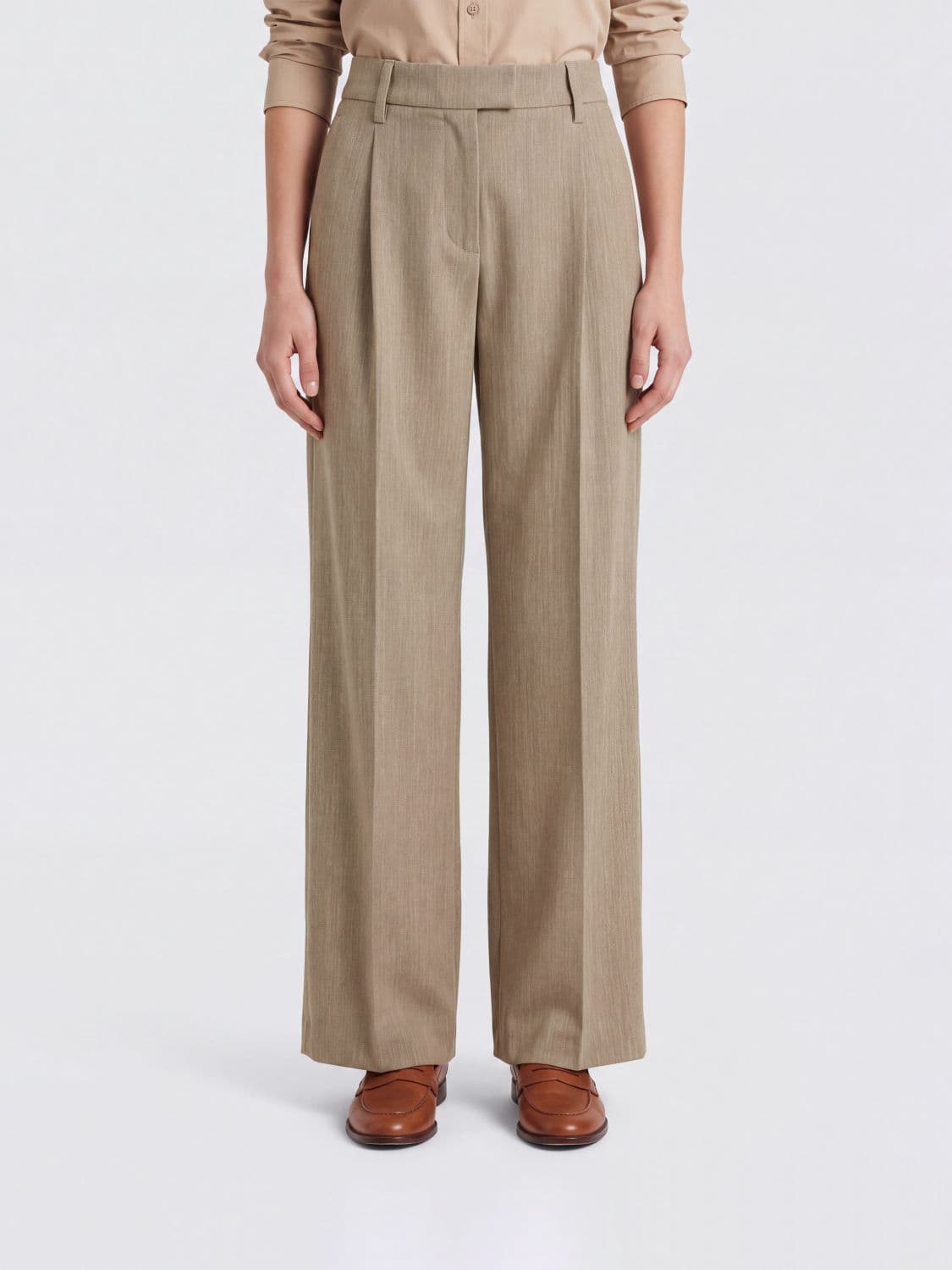 Brunello Cucinelli High-Waisted Virgin Wool Palazzo Trousers with Pleats
