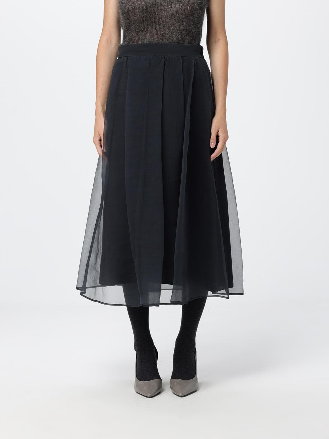 Brunello Cucinelli High-Waisted Silk Full Midi Skirt