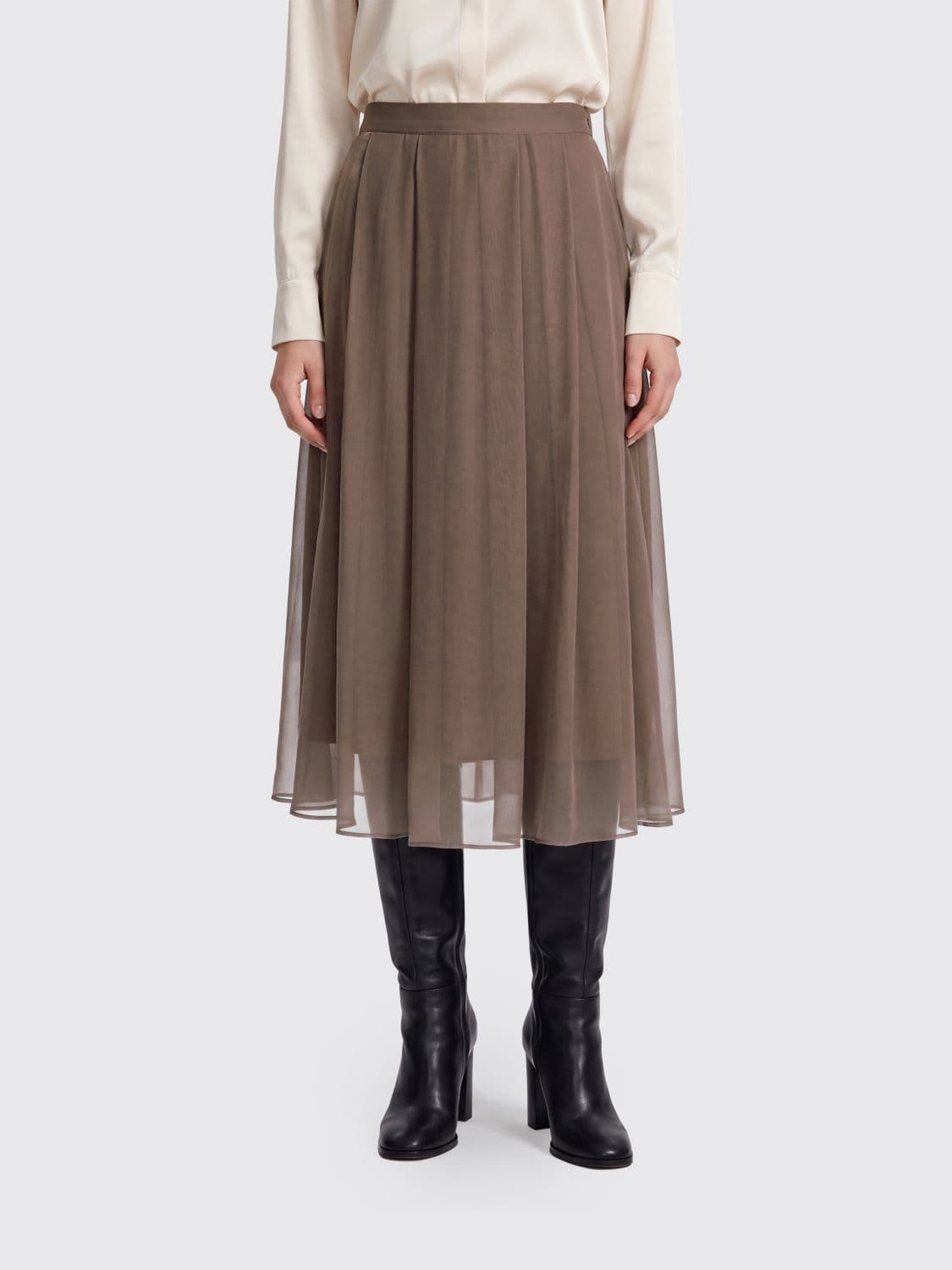 Brunello Cucinelli High-Waisted Silk Full Midi Skirt