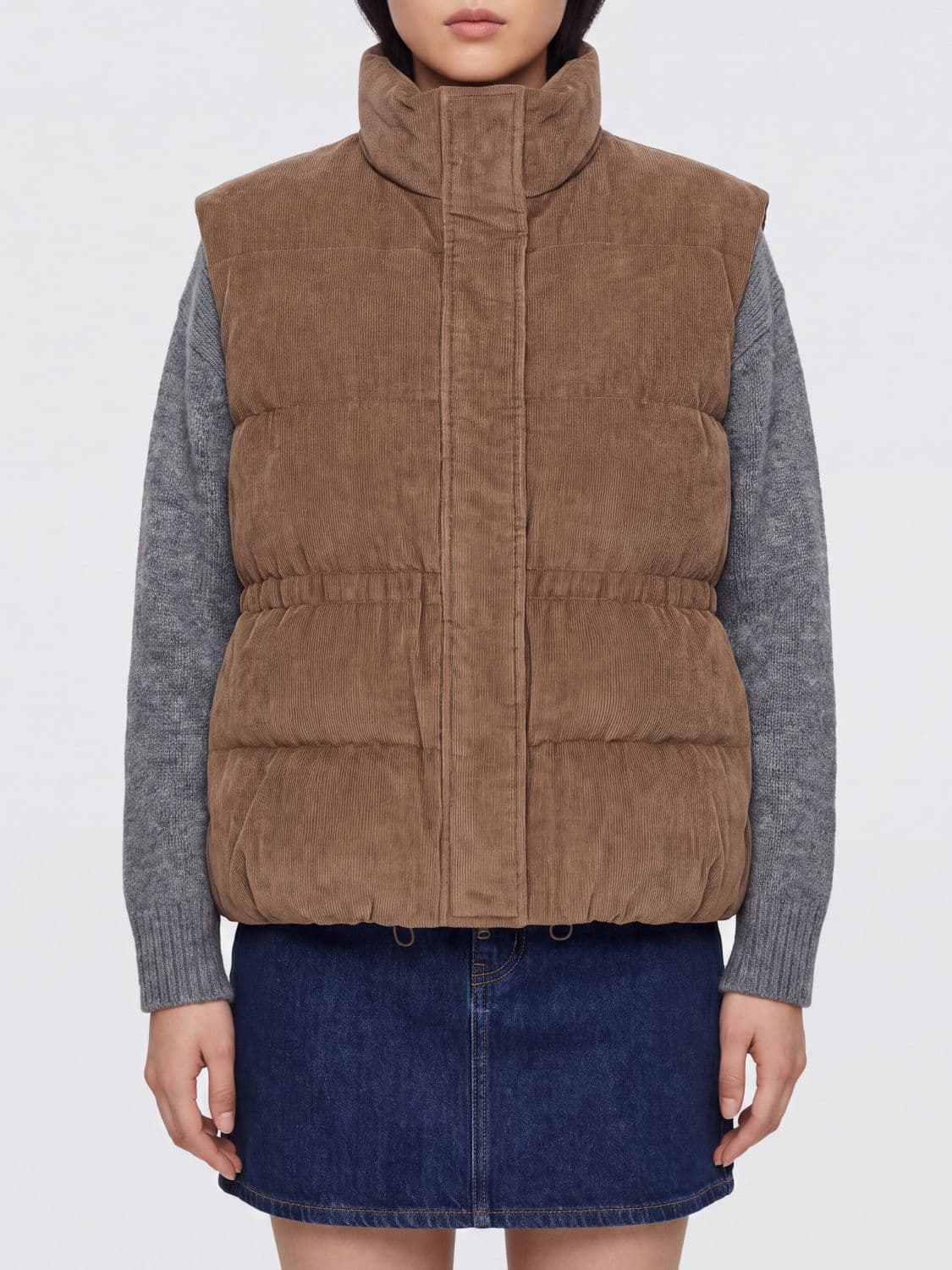 Brunello Cucinelli Quilted Velvet Padded Cropped Gilet with High Neck