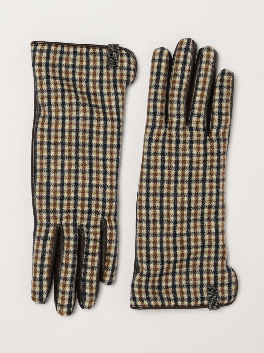 Brunello Cucinelli Check Pattern Gloves in 100% Virgin Wool