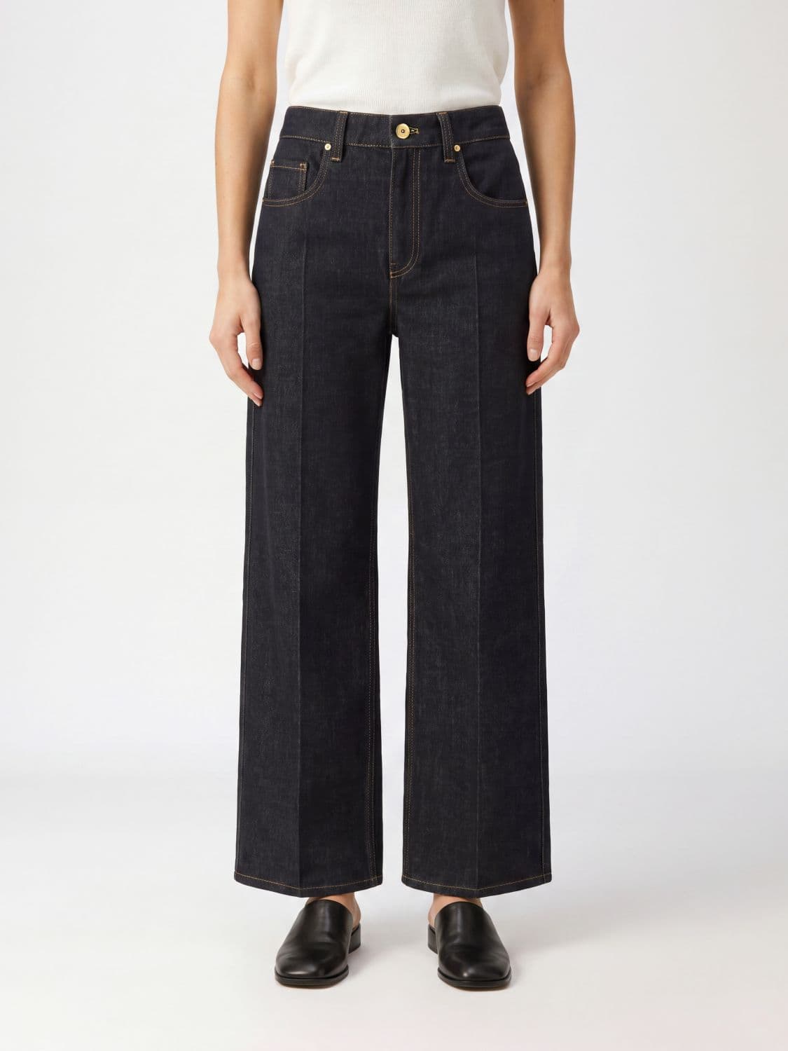 Brunello Cucinelli High-Waisted Cropped Wide Leg Denim Jeans with Monili