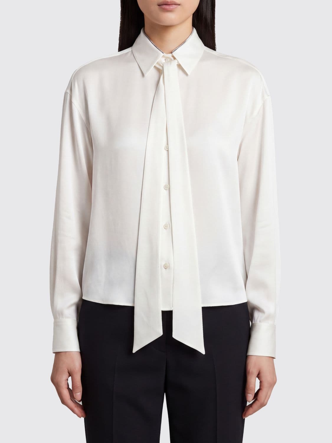 Brunello Cucinelli Silk Blouse with Pussy-Bow Collar