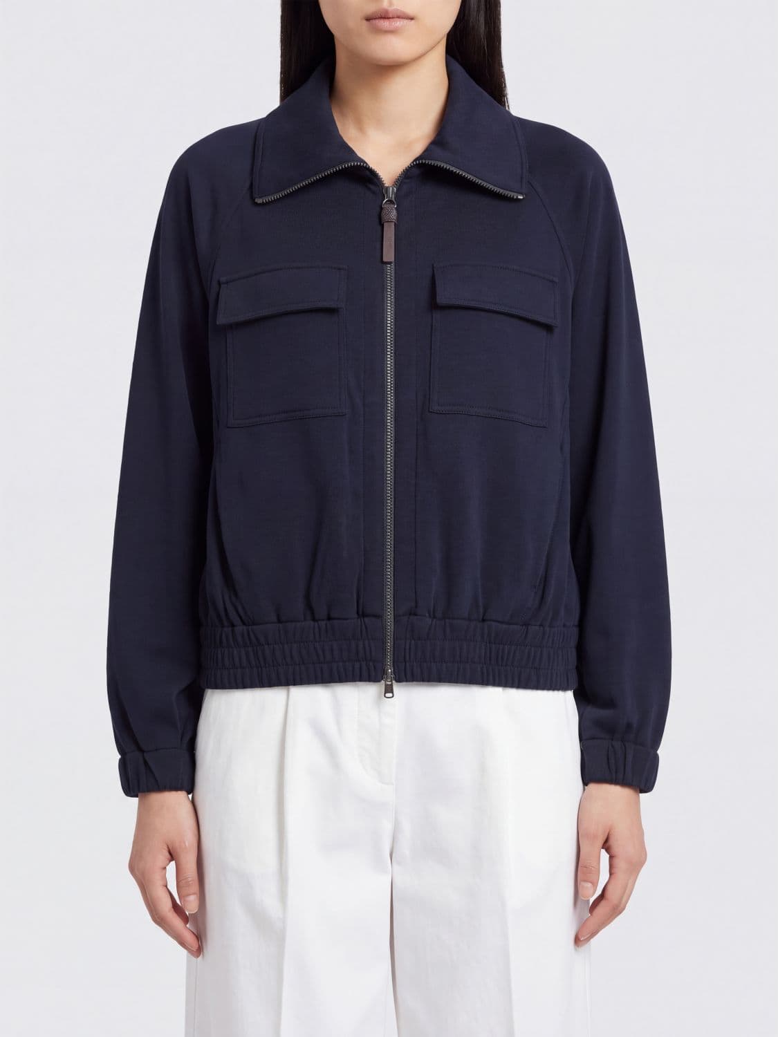 Brunello Cucinelli Short Shirt-Style Bomber Jacket in Silk and Cotton Blend