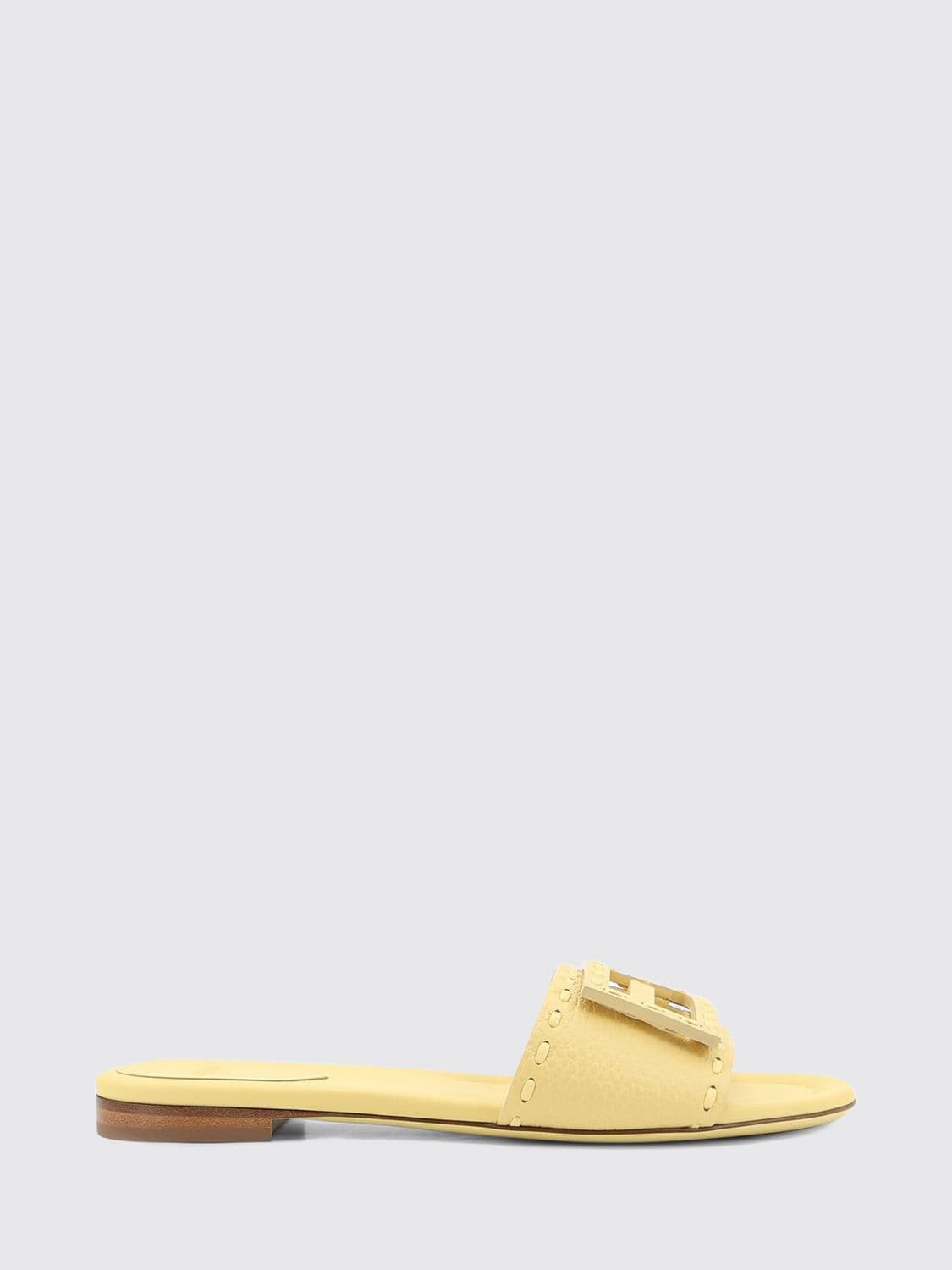 Fendi Baguette Flat Sandals in Grained Calfskin with FF Monogram