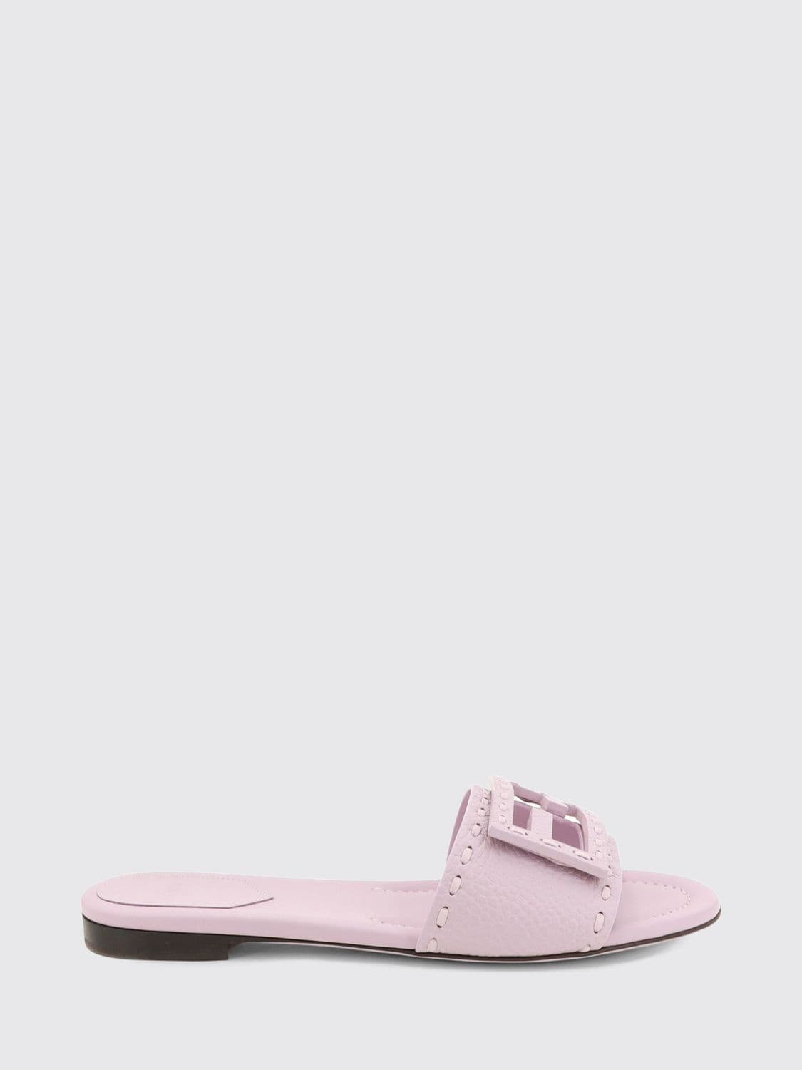 Fendi Baguette Flat Sandals in Grained Calfskin with FF Monogram