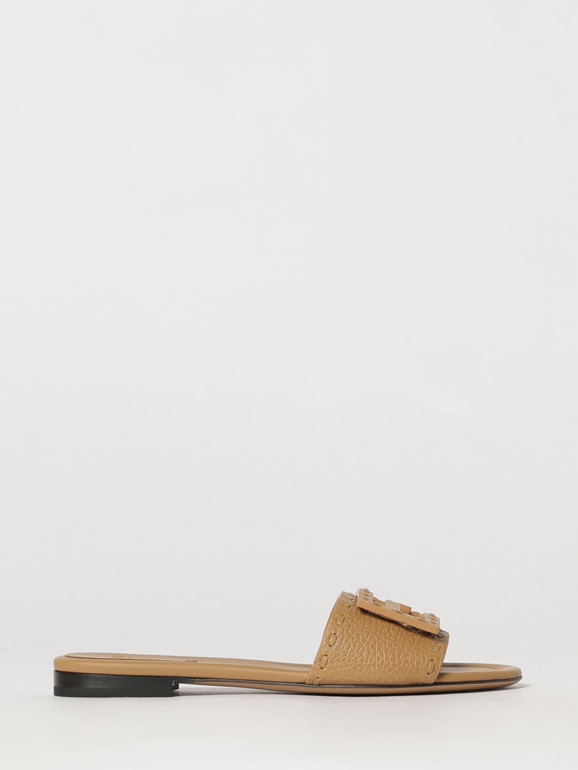 Fendi Baguette Flat Sandals in Grained Calfskin with FF Monogram