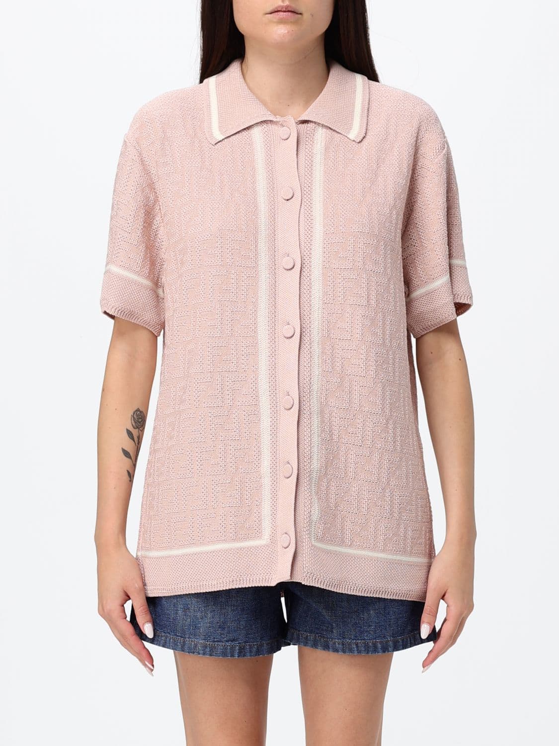Fendi FF Monogram All-Over Cotton Knit Polo Shirt