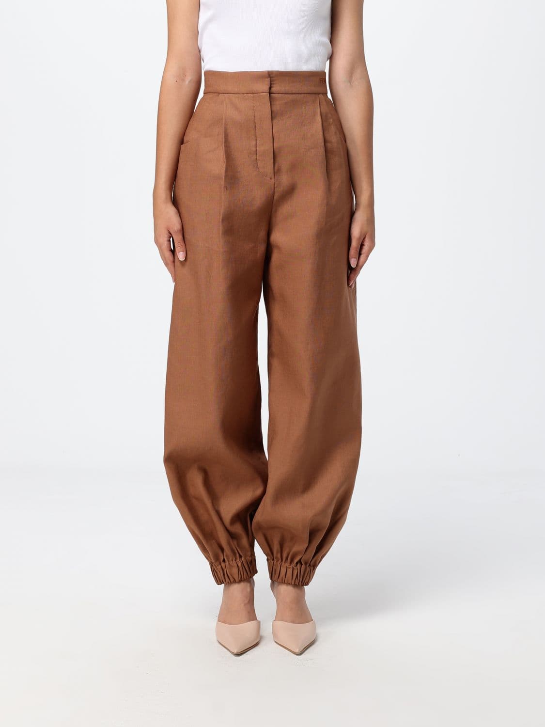 Fendi High-Waisted Wide-Leg Linen-Cotton Blend Chino Trousers