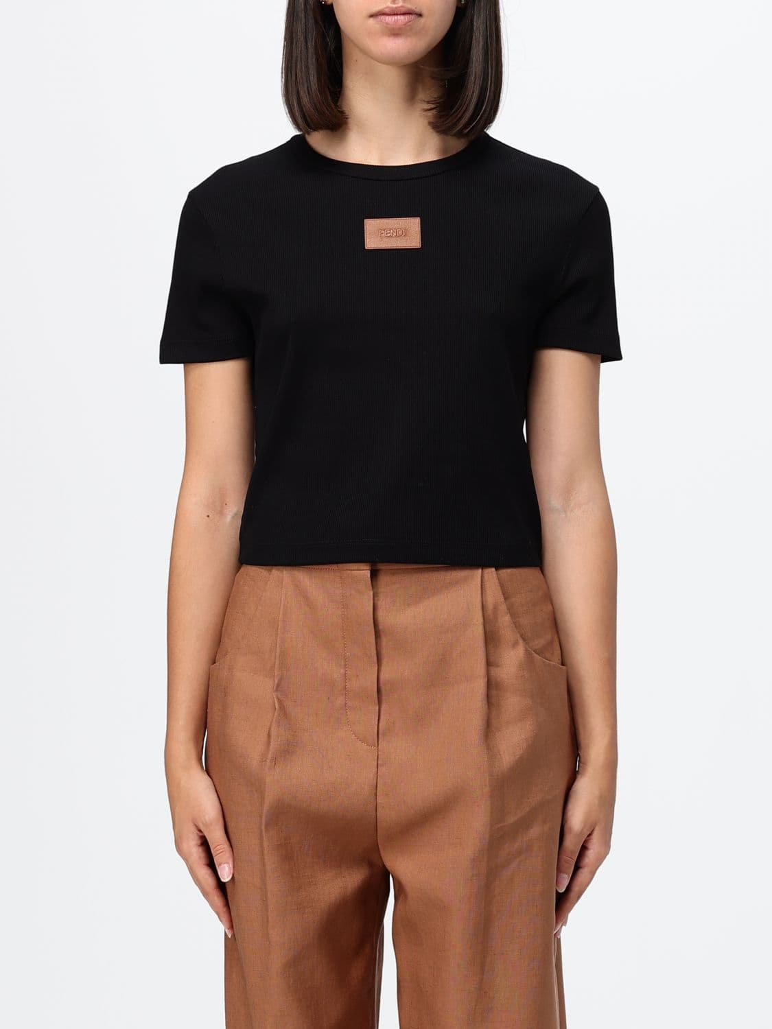 Fendi Slim Fit Cotton T-Shirt with Contrast Logo