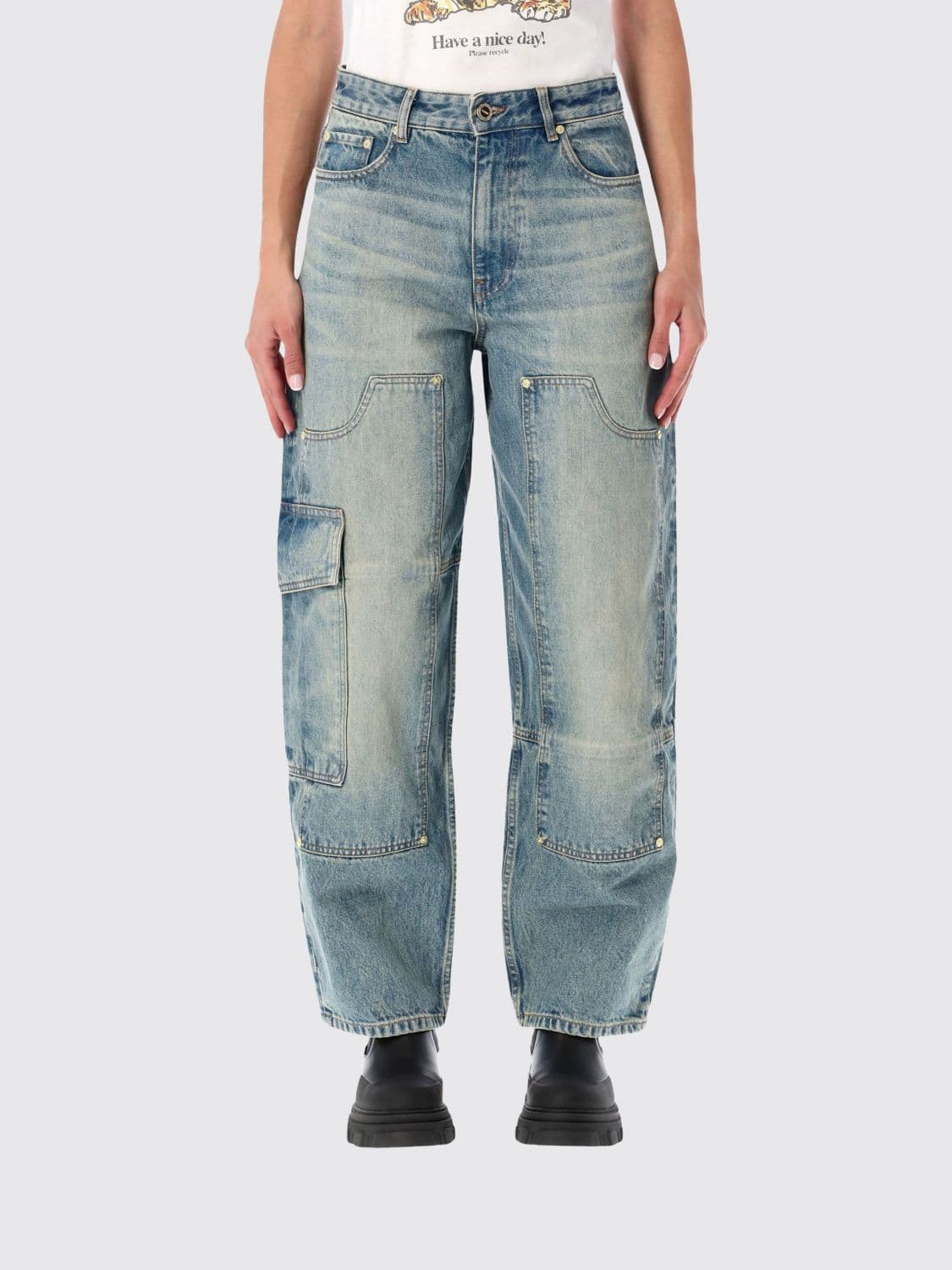 Ganni Audri High-Waisted Baggy Cargo Jeans in Organic Cotton Denim