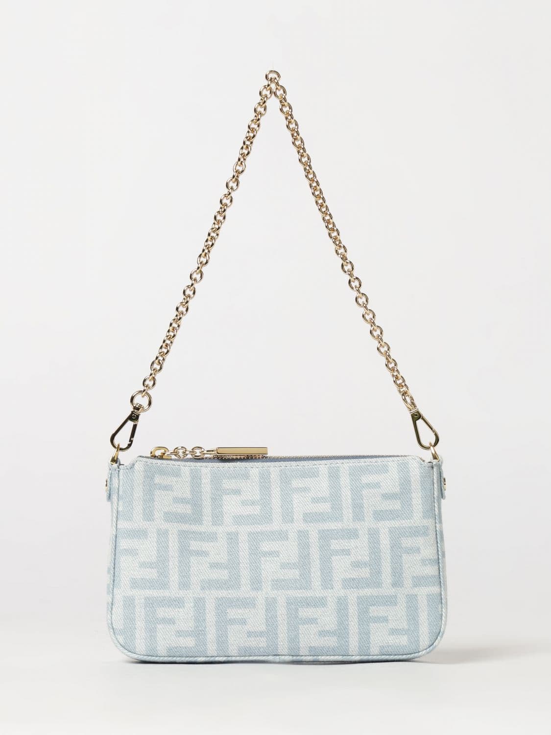 Fendi Mini Baguette Bag in FF Monogram Denim with Removable Strap · OS