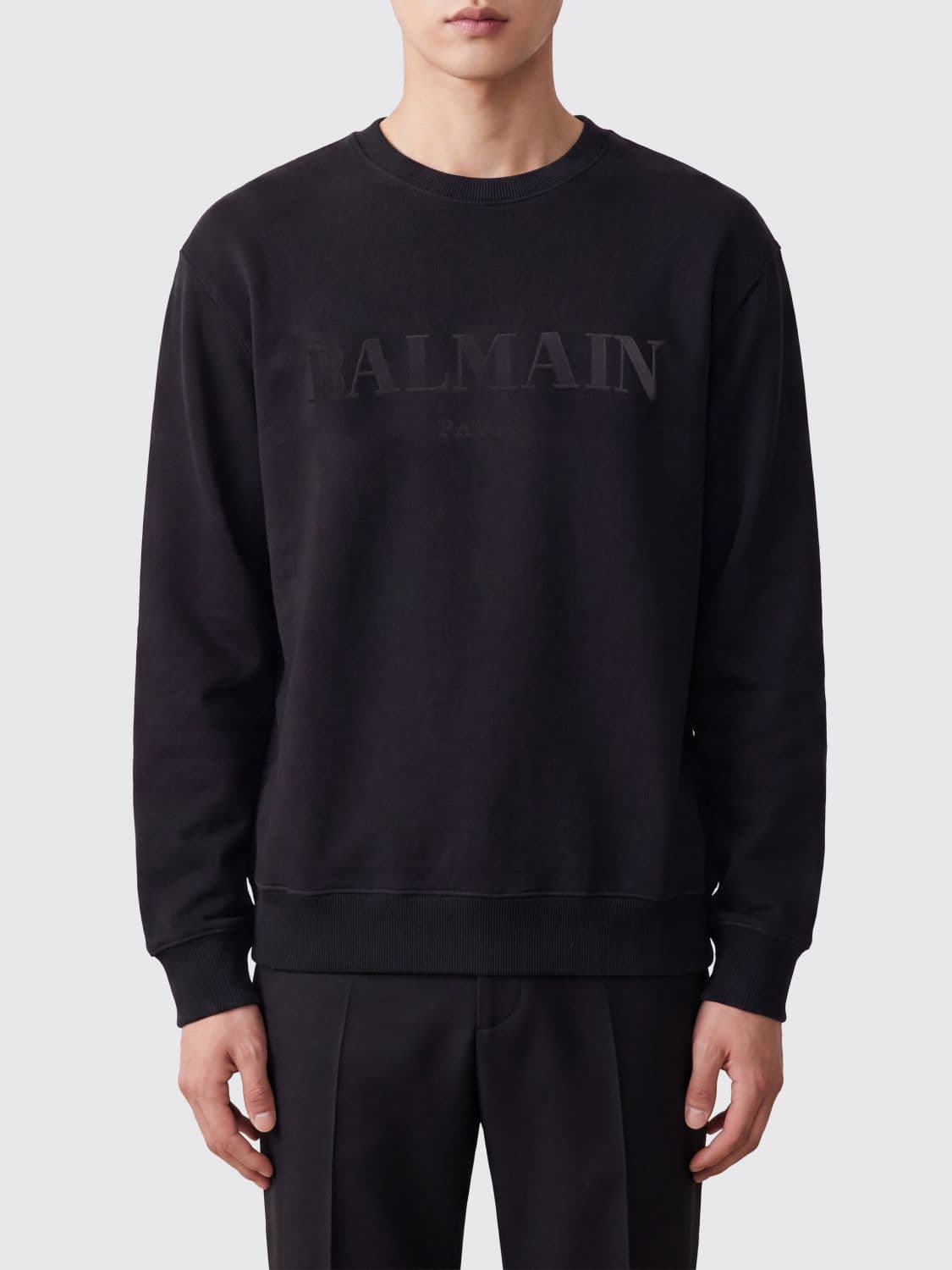 Balmain Crewneck Cotton Jumper with Tone-on-Tone Printed Logo