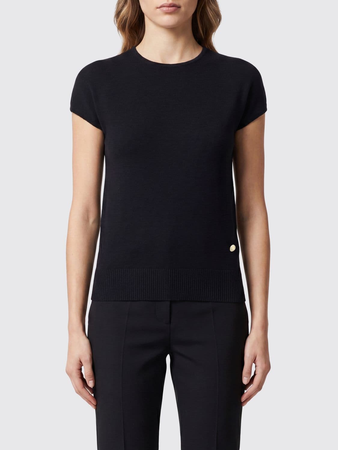 Balmain Crewneck Wool-Blend Knit Top with Short Sleeves