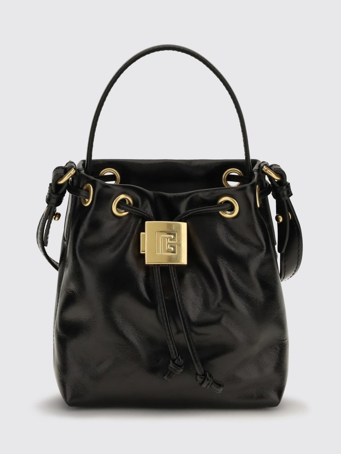 Balmain Pulse Leather Mini Bag with Drawstring Closure and Padlock