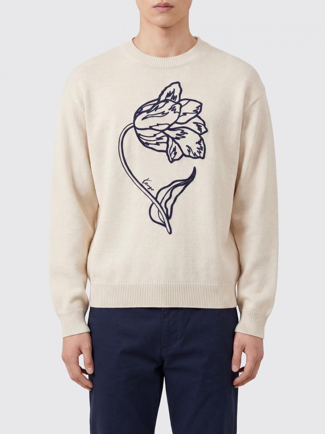 Kenzo Floral Wool and Cotton Blend Jumper with Embroidered Logo