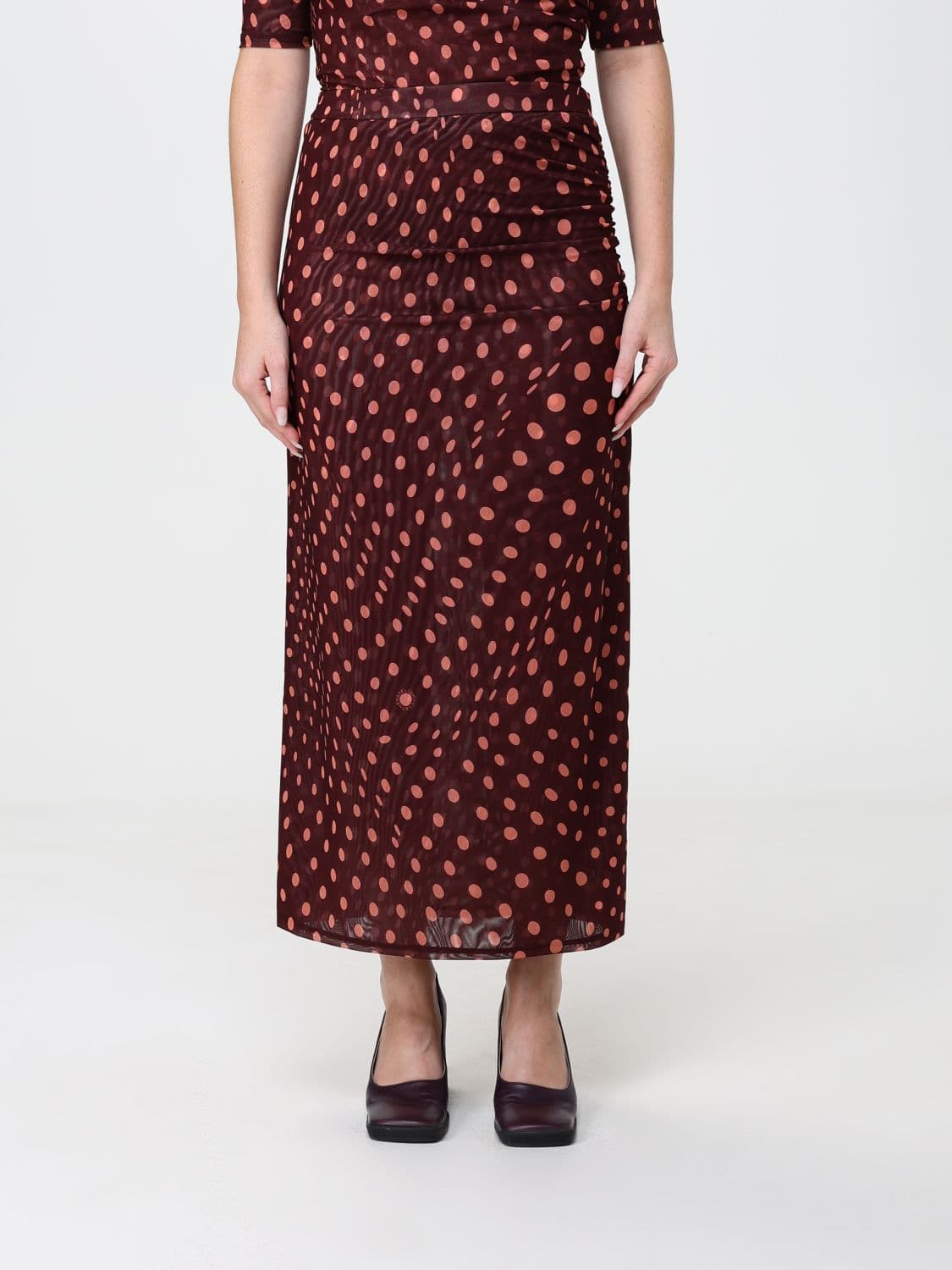 Stella Mccartney Polka Dot Jersey Midi Pencil Skirt with High Elastic Waist