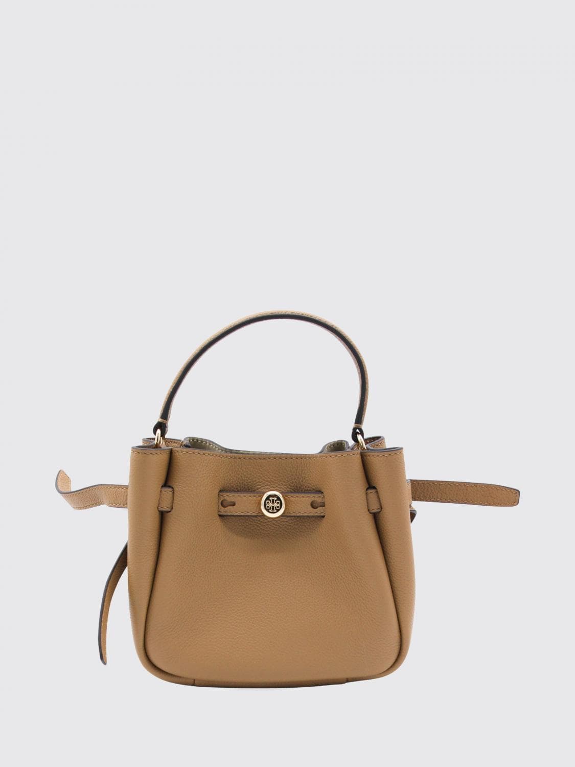 Tory Burch Romy Mini Grained Leather Bucket Bag with Double T Logo · OS