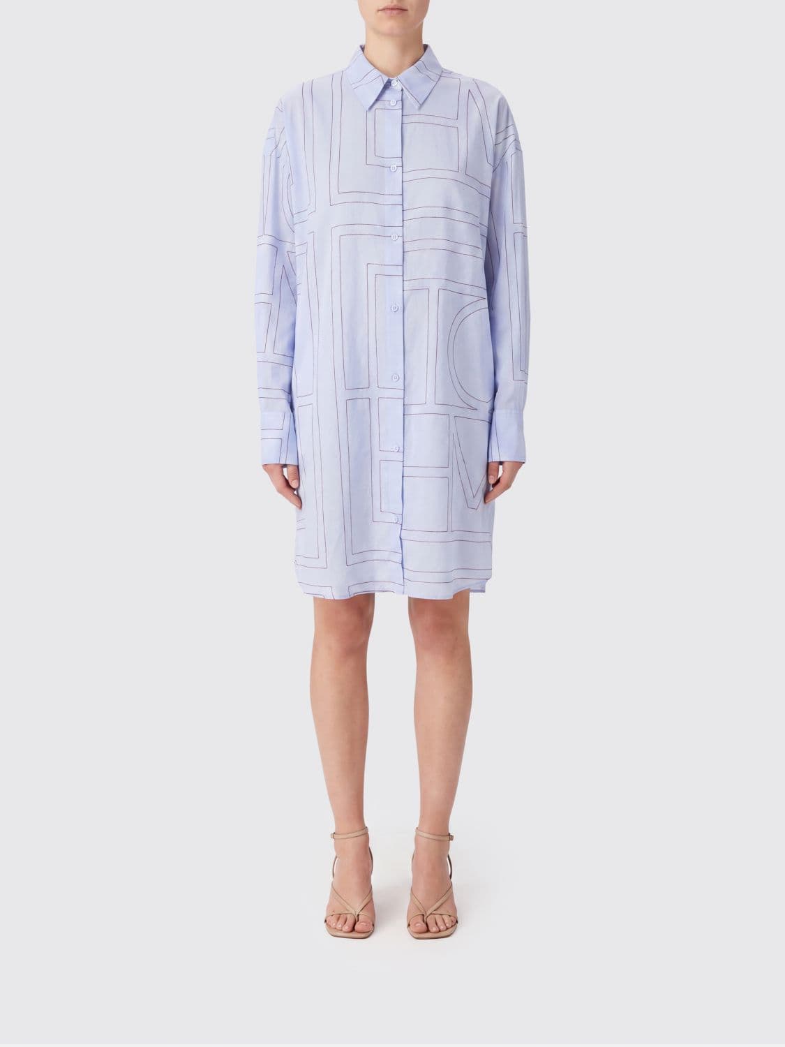 Toteme Oversized Cotton Shirt with Monogram Print and Dropped Shoulders