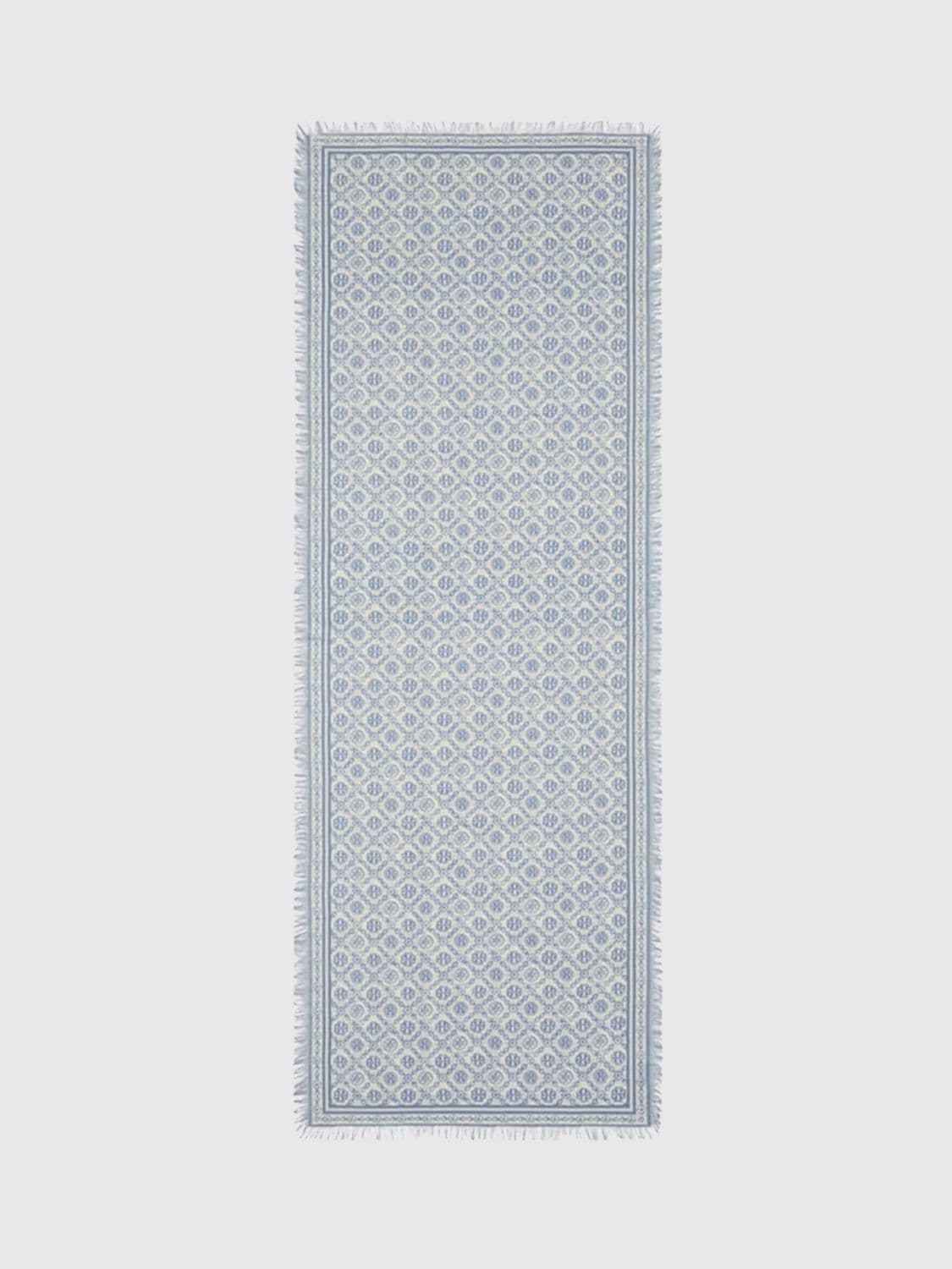 Tory Burch Monogram Wool and Silk Blend Scarf with Fringed Edges