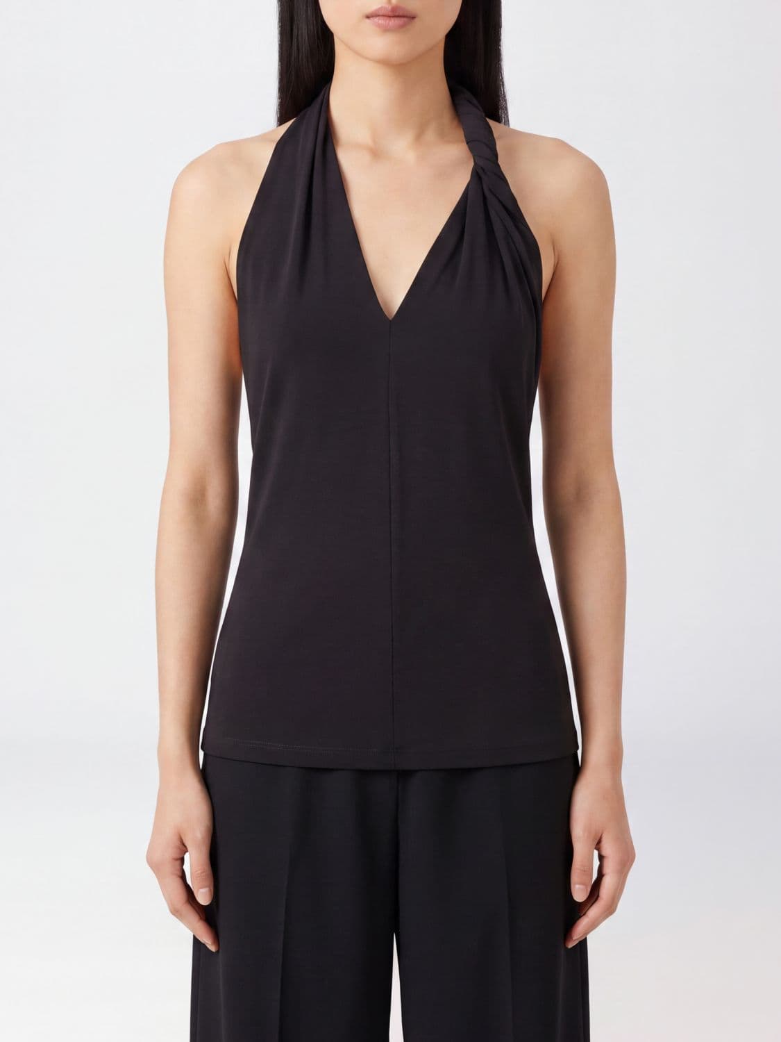Toteme Twisted Halter Neck Top in Stretch Viscose with a Slim Fit