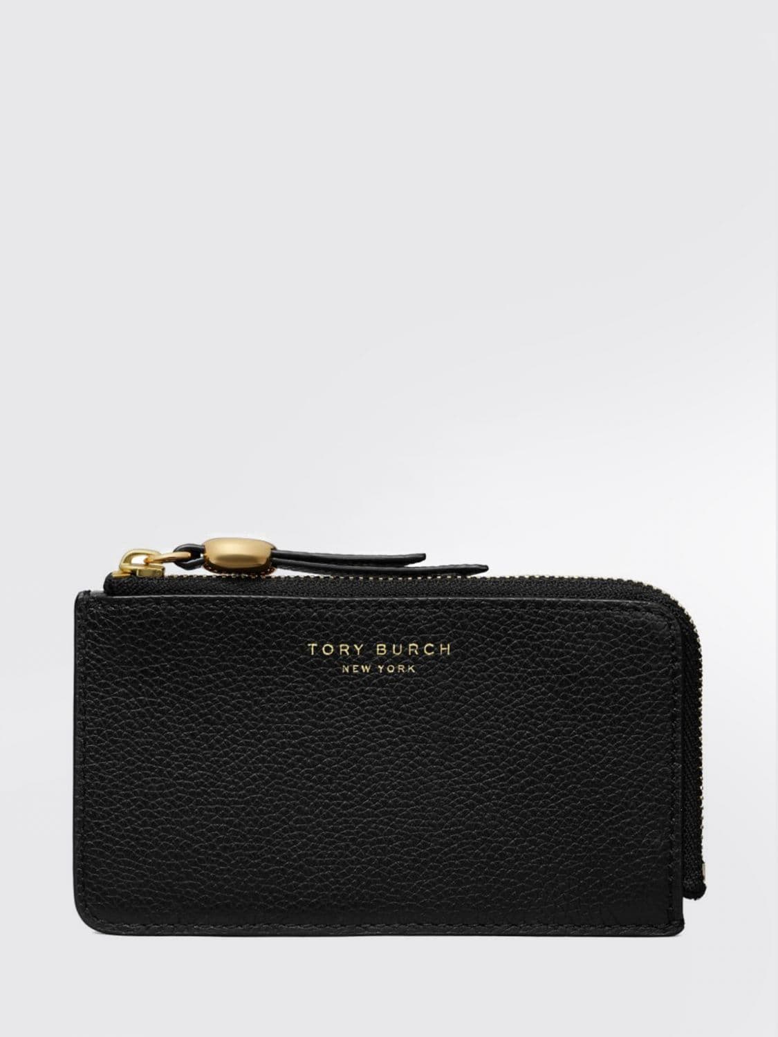 Tory Burch Romy Leather Card Holder with Zip Closure and Foiled Logo · OS