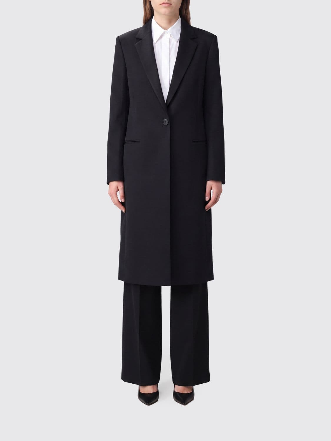 Toteme Single-Breasted Knee-Length Coat in Wool Blend with Classic Lapels