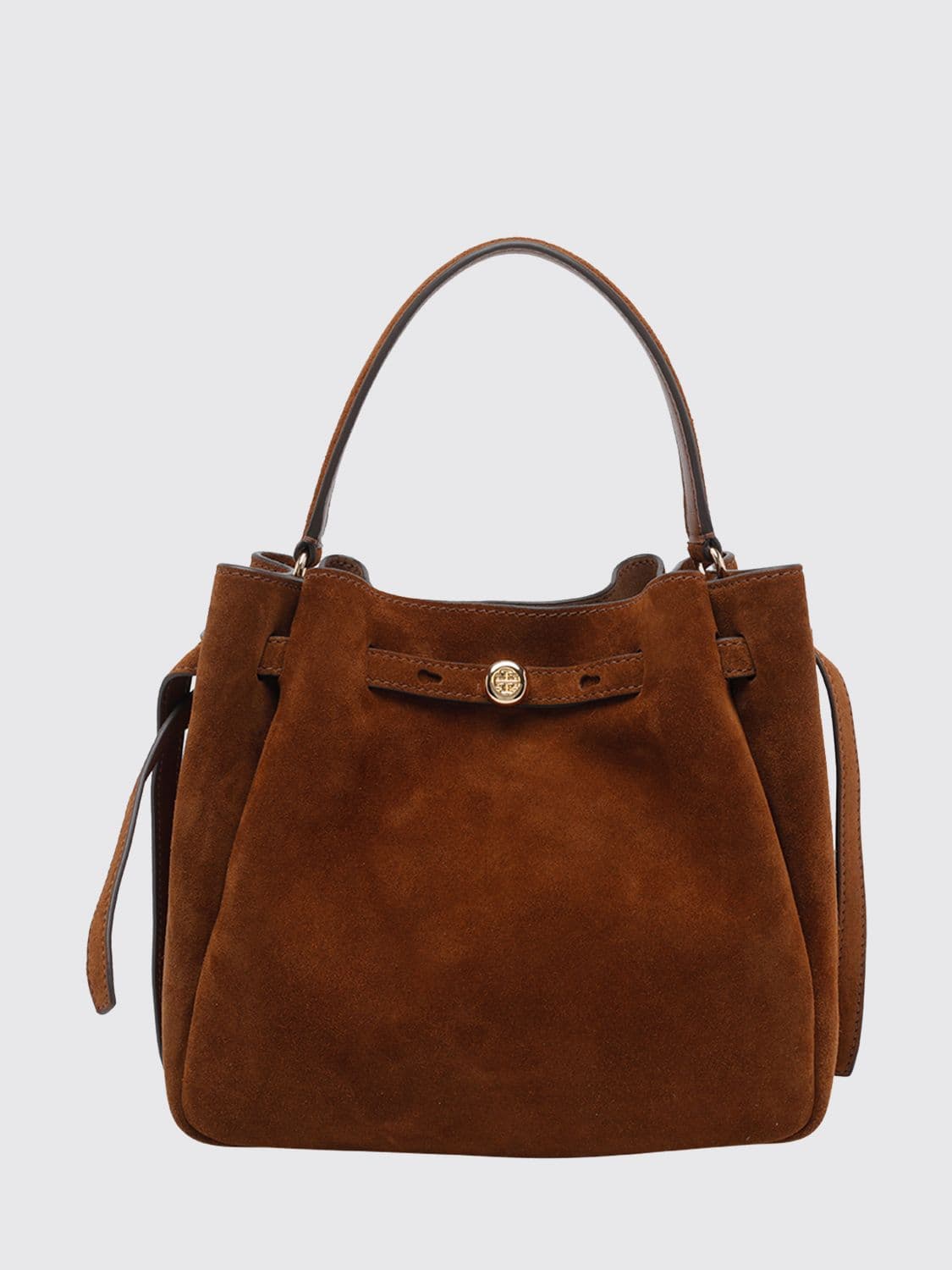 Tory Burch Romy Suede Mini Handbag with a Flared Shape and Metal Logo · OS