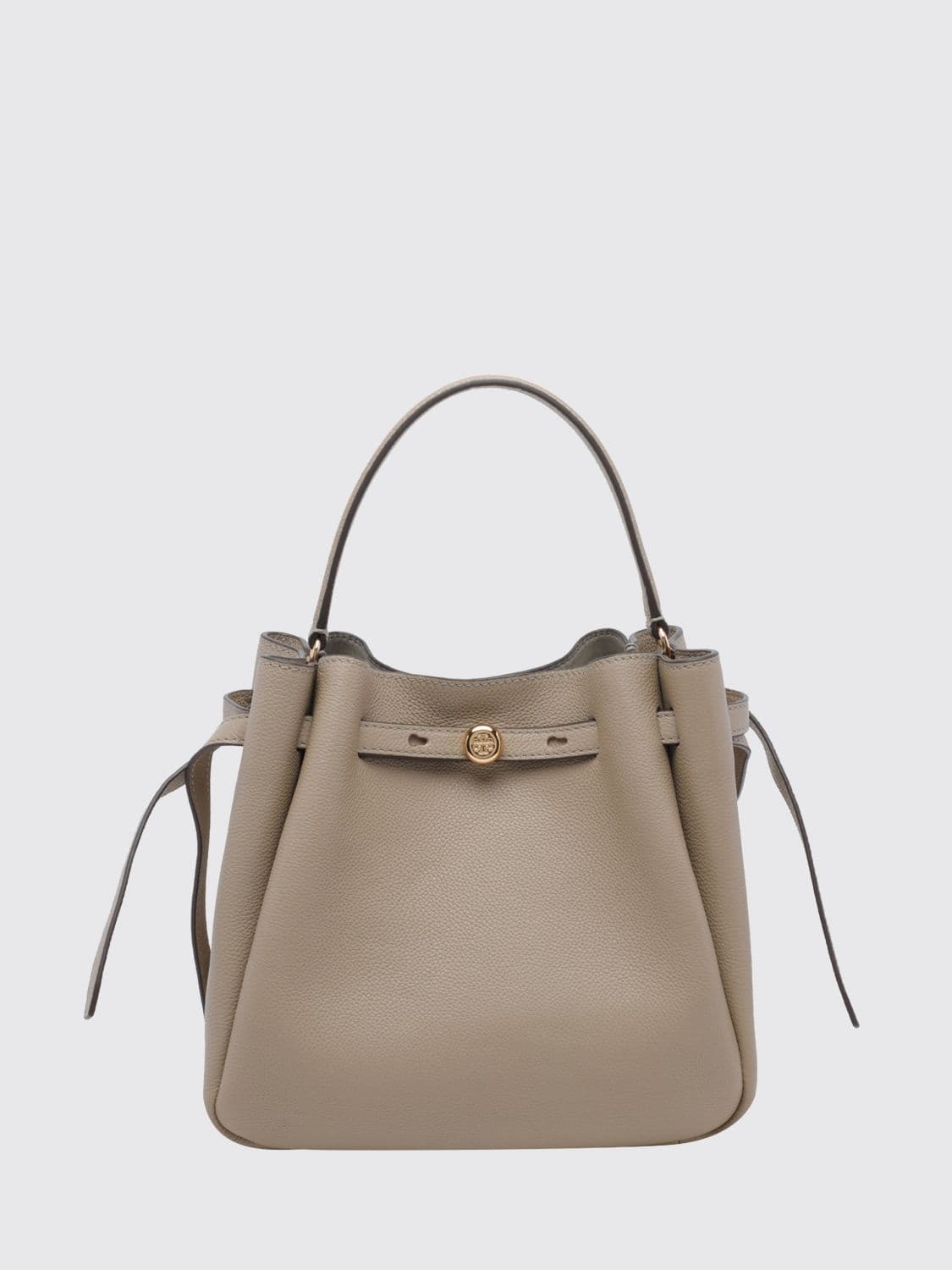 Tory Burch Romy Mini Handbag in Pebbled Leather with a Flared Shape