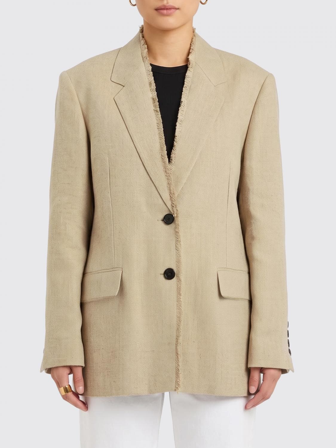 Toteme Short Single-Breasted Linen Blazer with Lapels and Flap Pockets