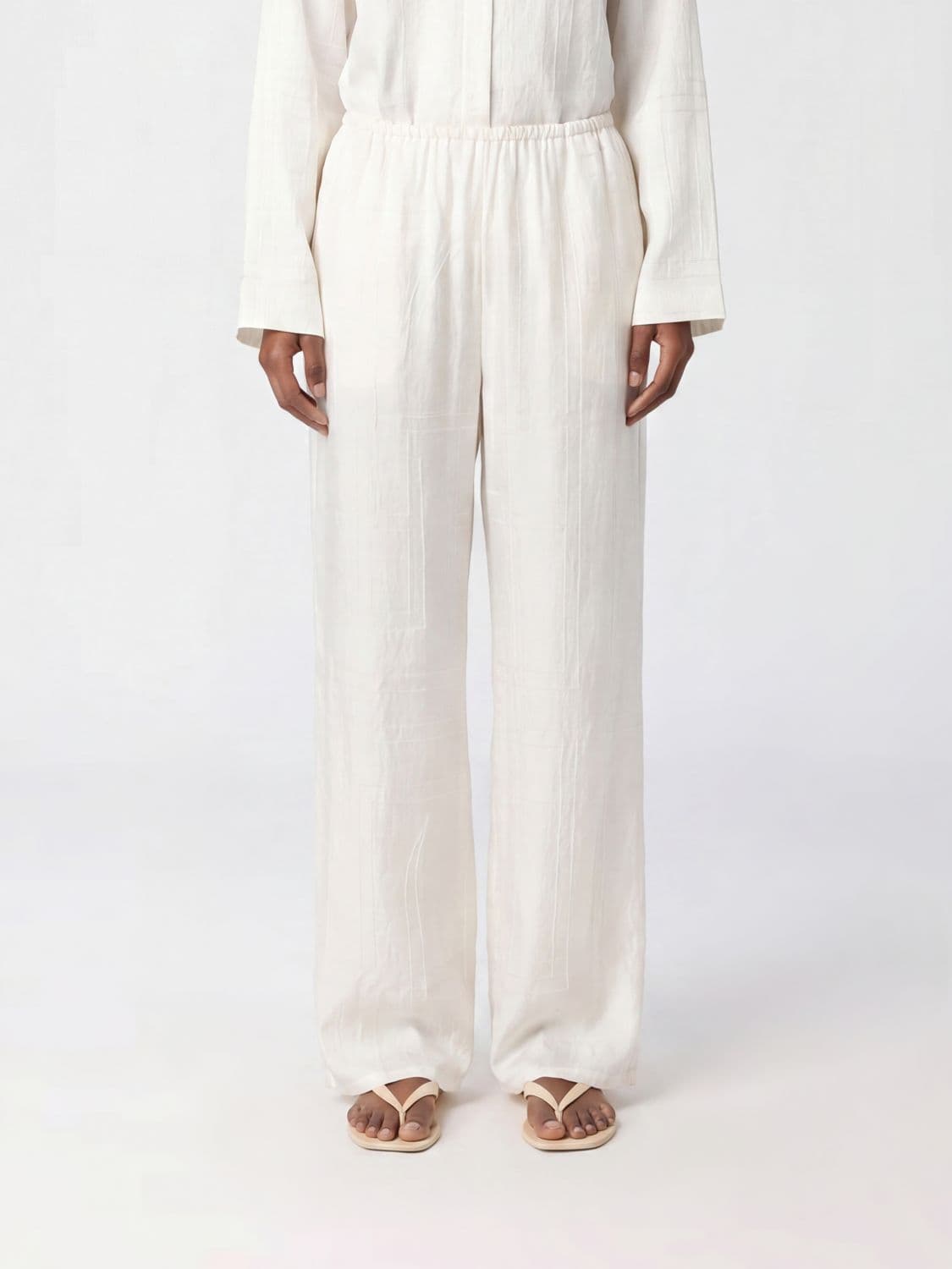 Toteme High-Waisted Silk Palazzo Trousers with Logo Print