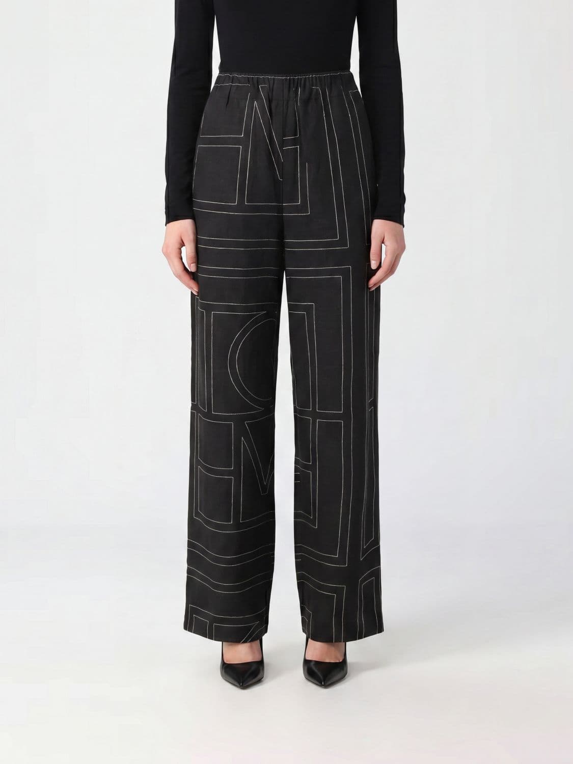 Toteme High-Waisted Silk Palazzo Trousers with Logo Print