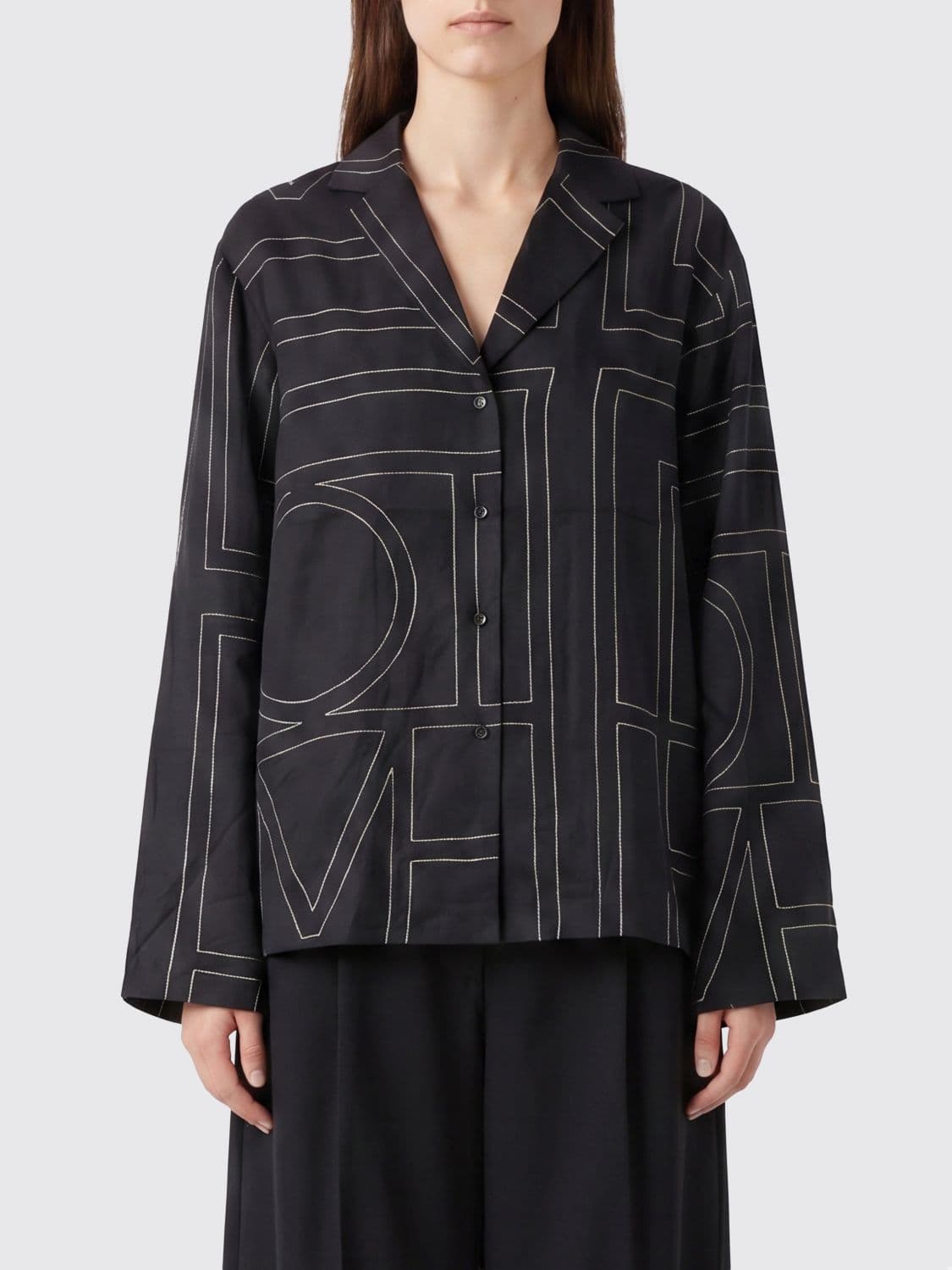 Toteme Relaxed Fit Silk Pyjama Shirt with Monogram Print · 38