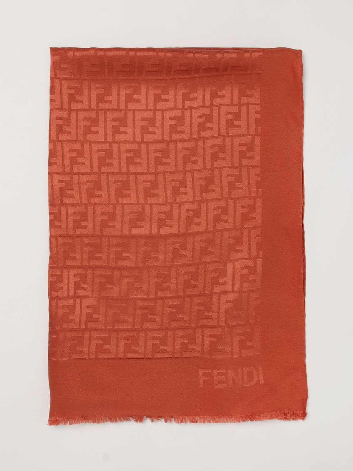 Fendi Silk Scarf with Jacquard FF Monogram and Fringed Edges
