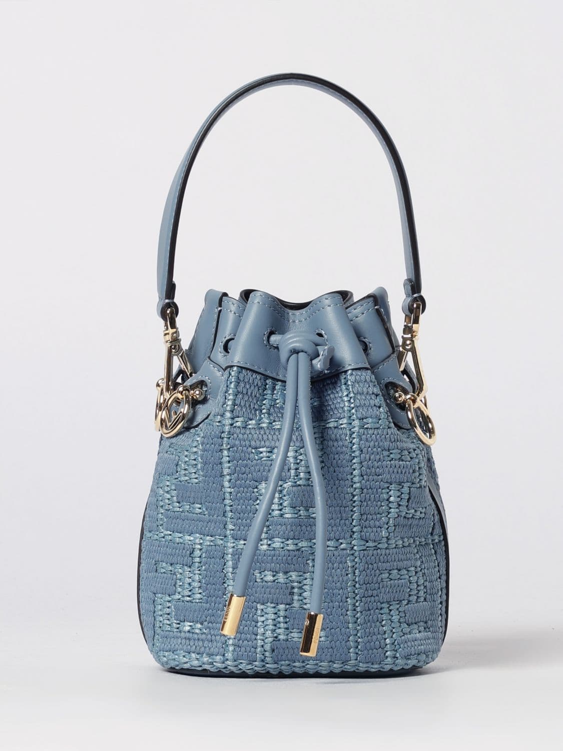 Fendi Mon Tresor Mini Bucket Bag in Raffia with FF Monogram · OS