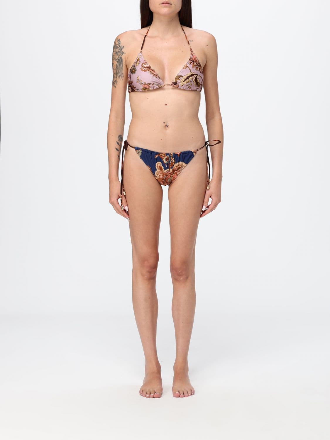 Zimmermann Two-Piece Triangle Bikini Set with Abstract Print and Tie Fastenings
