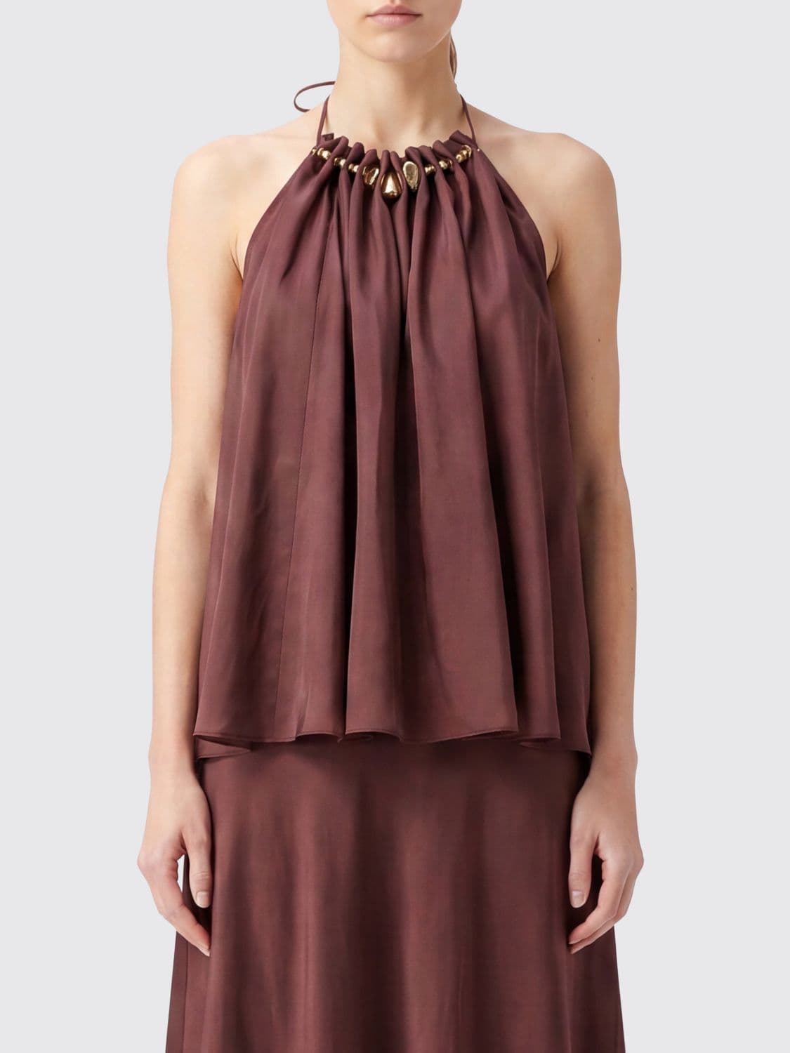 Zimmermann Draped Silk Halterneck Top with Beaded Detail