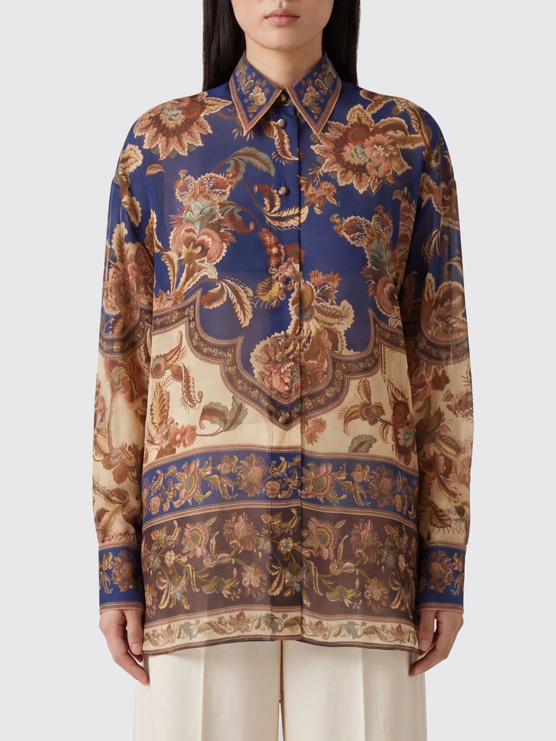 Zimmermann Aster Relaxed Fit Silk Shirt with Ethnic Print
