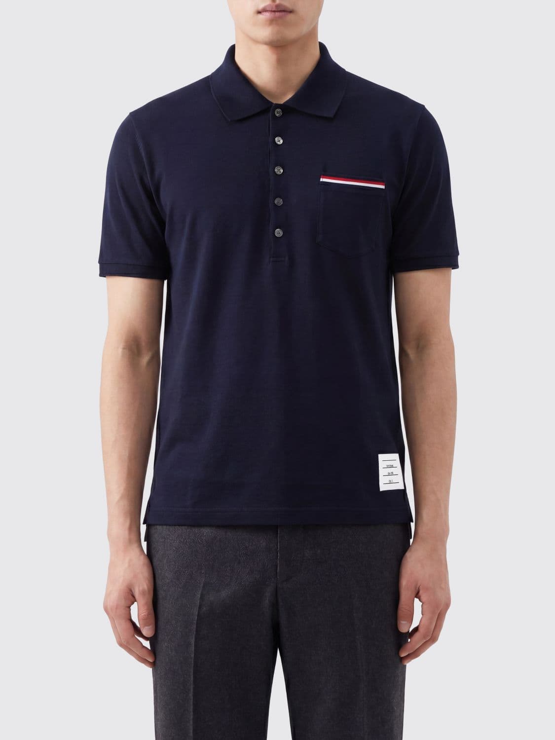 Thom Browne Short-Sleeved Polo Shirt in Piqué Cotton with 4-Bar Logo