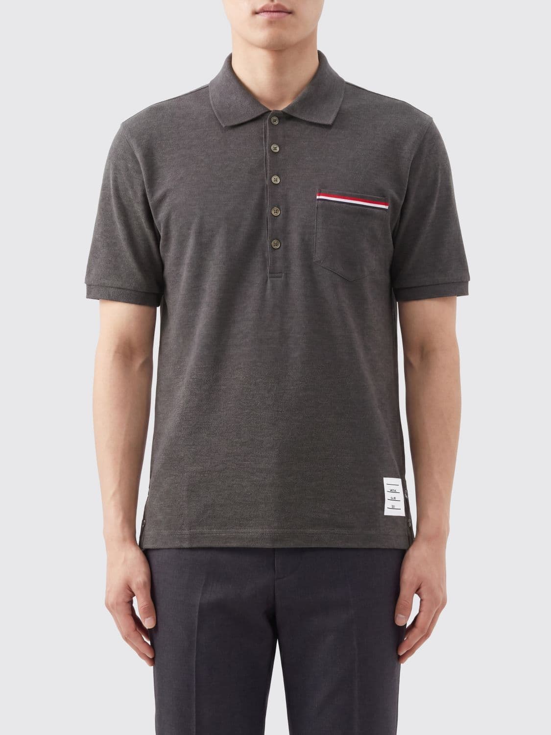 Thom Browne Short-Sleeved Polo Shirt in Piqué Cotton with 4-Bar Logo
