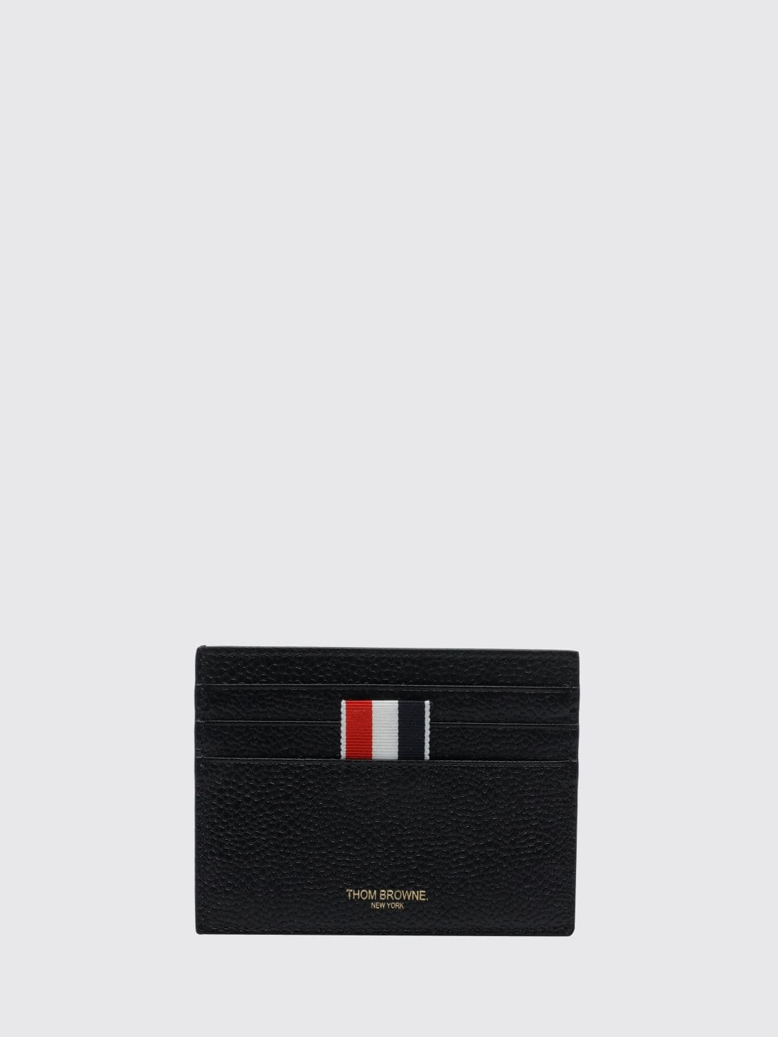 Thom Browne Grained Calfskin Card Holder with Tricolour Grosgrain Loop · OS