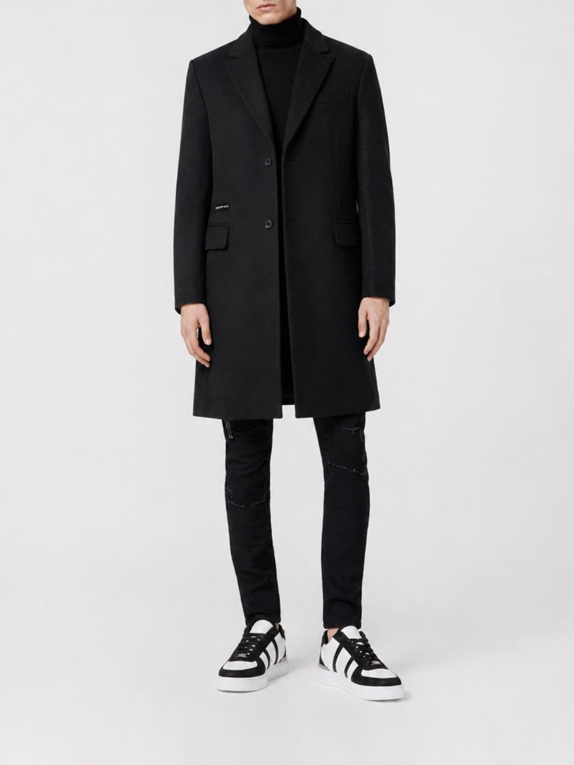 Philipp Plein Single-Breasted Wool Coat with Skull Embroidery and Crystals
