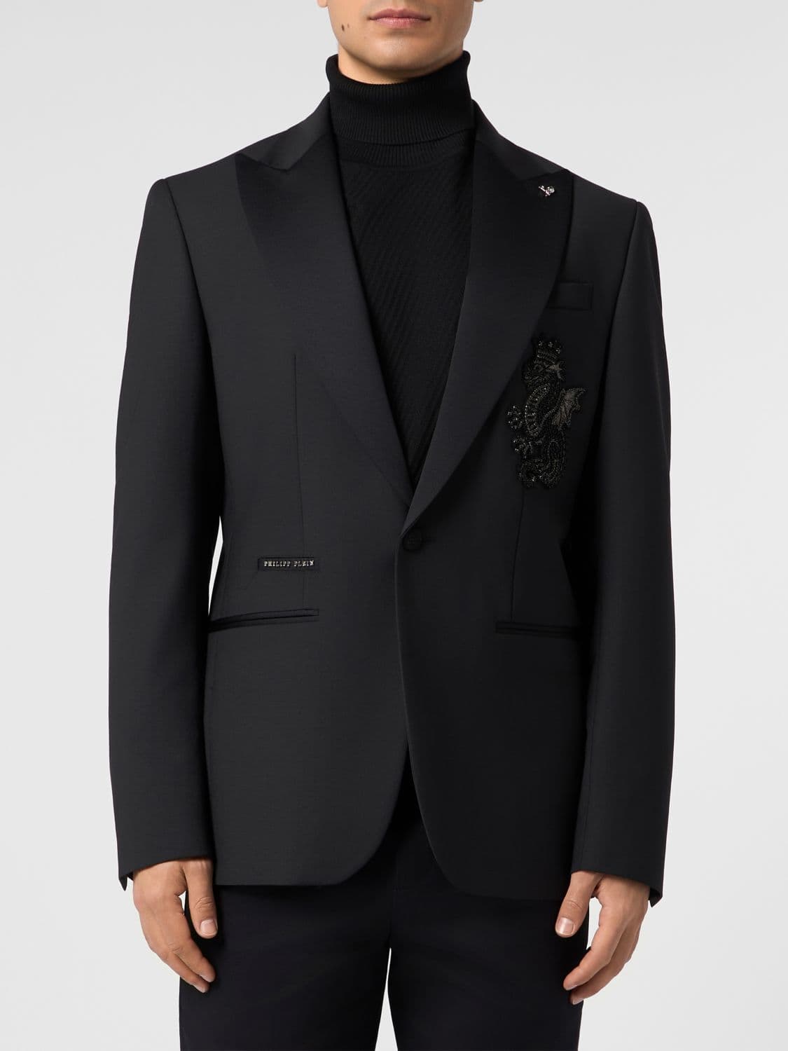 Philipp Plein Dragon Strass Virgin Wool Blazer with Embroidery