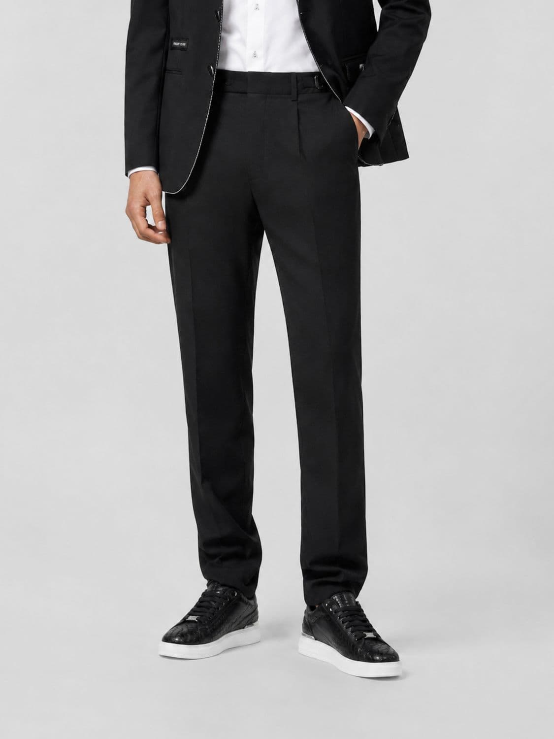 Philipp Plein Pleated Wool Blend Chino Trousers with a Mid-Rise Waist