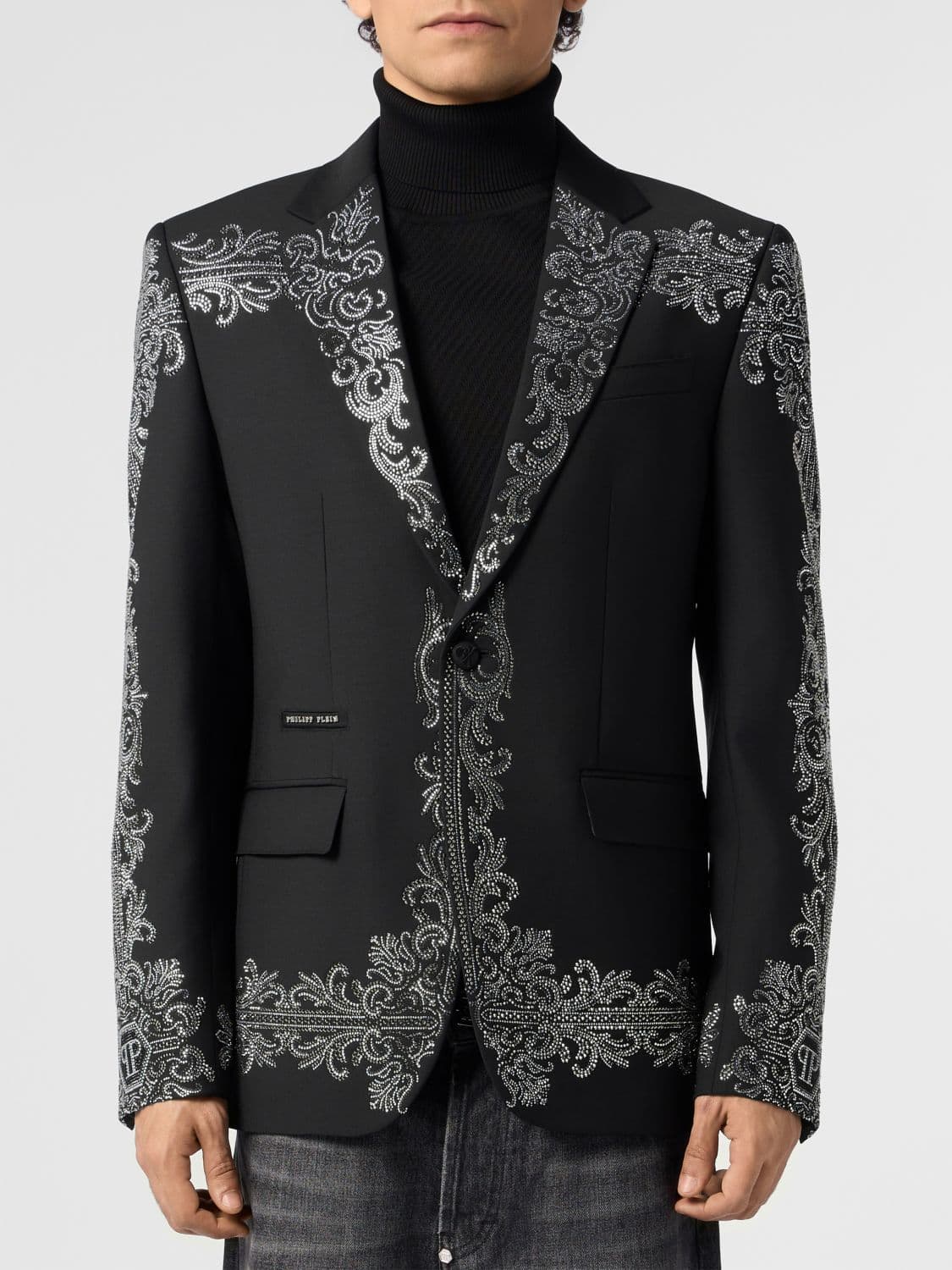 Philipp Plein Baroque Virgin Wool Blazer with Skull Print and Crystals
