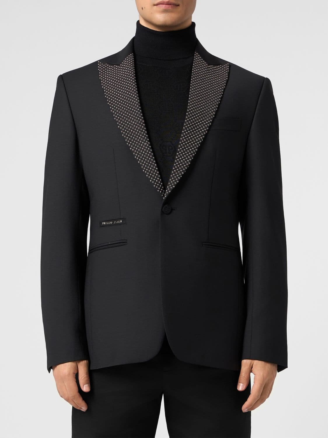 Philipp Plein Virgin Wool Blazer with Stud Embellishments